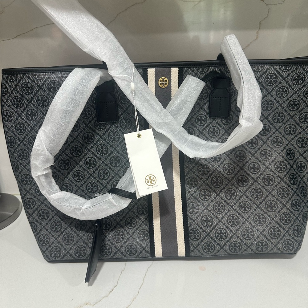 Tory Burch Black and Gray Totes with Structured Design